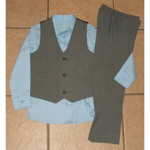 NEW NWOT Boys Sz 5 Gray Pants, Vest & Blue Long Sleeve Shirt 3 Pc Church Outfit